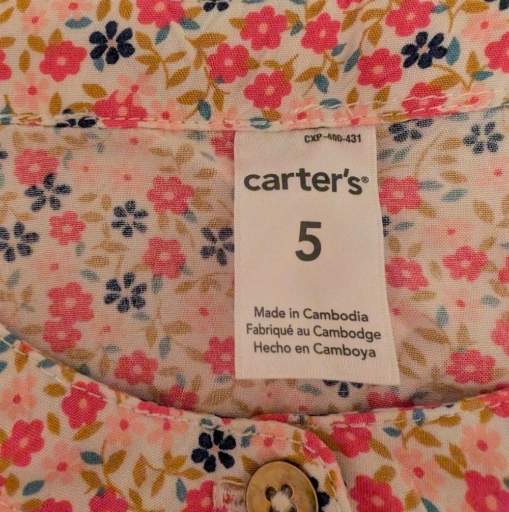 NWOT Carter's Girls Colorful Cotton Floral Kids Shirt Red and White Size 5.